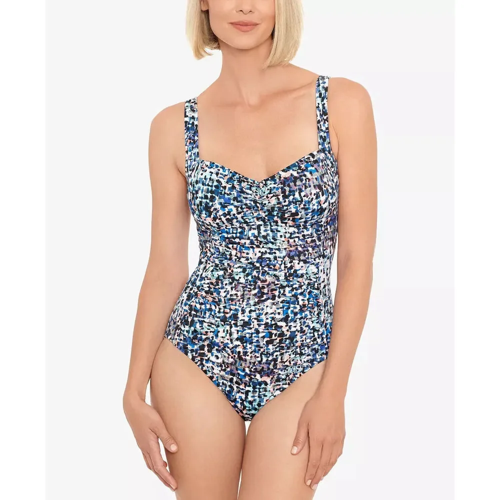 Swim Solutions Shirred Front Tummy Control One Piece Swimsuit 16 New